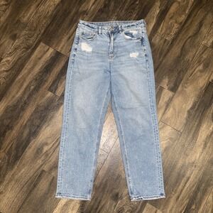 American Eagle Mom Straight Jean Light Wash Denim Stretch Cropped Size 30" W